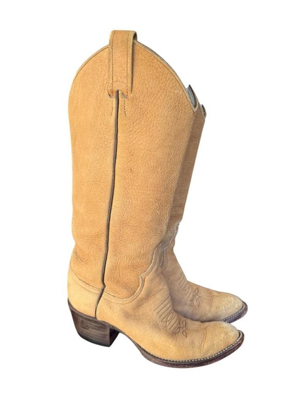 Vintage Larry Mahan Knee High Tan Leather Cowboy Boot Women size 5.5